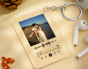 Personalized Acrylic Song Keychain, Anniversary Gift For Boyfriend, Custom QR Code With Photo, Music Plaque Key Chain For Him, Romantic Gift