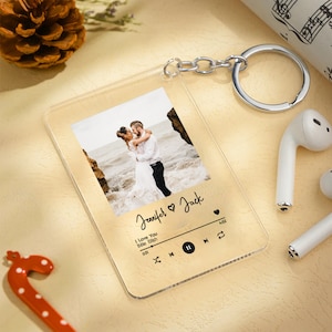 Custom Acrylic Photo Keychain With Music Plaque , Personalized Anniversary Gift, Couples Gift, QR Code Song Key Chain, Cute Picture Keychain