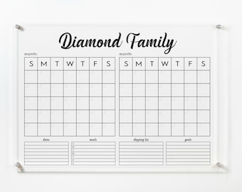 Two Month Acrylic Calendar, 2024 Dry Erase Clear Acrylic 2024 2 Month Wall Calendar, Acrylic Family Planner, Personalized Glass Calendar