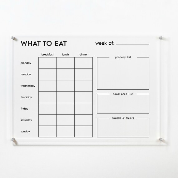 Acrylic Meal Planner Dry Erase Meal Planner Weekly Wall Etsy