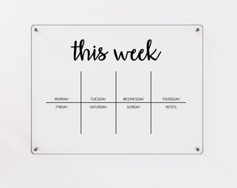 Undated Acrylic Weekly Wall Calender, Custom 2024 Planner For Wall, Dry Erase Reusable Daily Calendar 2024, Personalized Office Organizer