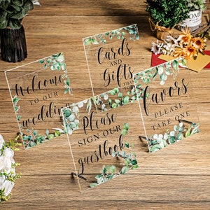 Placas de acrílico transparente para casamento - Conjunto de 4 decorações elegantes para recepção e cerimônia com suportes para exibição em festas e centros de mesa
