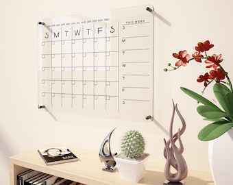 Acrylic Calendar WHITE Text, Personalized Dry Erase Calendar 2025, Repeatable 2025 Monthly Wall Planner, Family Glass Calendar