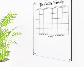 Dry Erase Weekly Acrylic Calendar For Wall - Floating 2024 Family Calendar, Glass Wall Organizer With Notes, White Board Monthly Planner