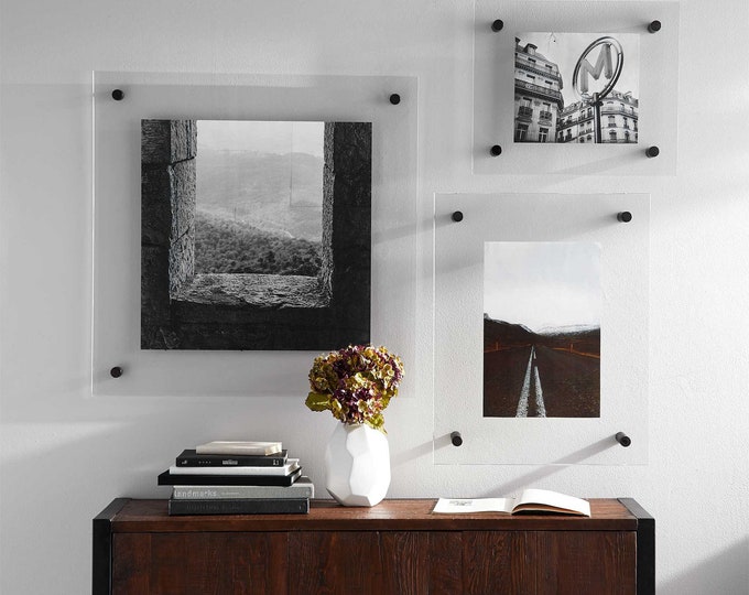 Featured listing image: Wall art frame Acrylic Floating Picture Frame for Art, Puzzles, Diploma and more | Clear Floating Acrylic Picture Frame | Custom Sizes