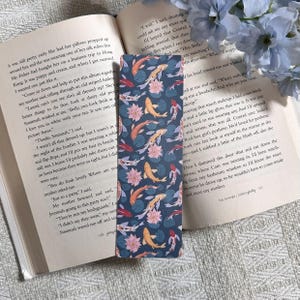Tranquil Koi Fish Bookmark – Serene Pond-Inspired Design | Flowing Koi & Water Lilies | Handmade Laminated Bookmark for Book Lovers