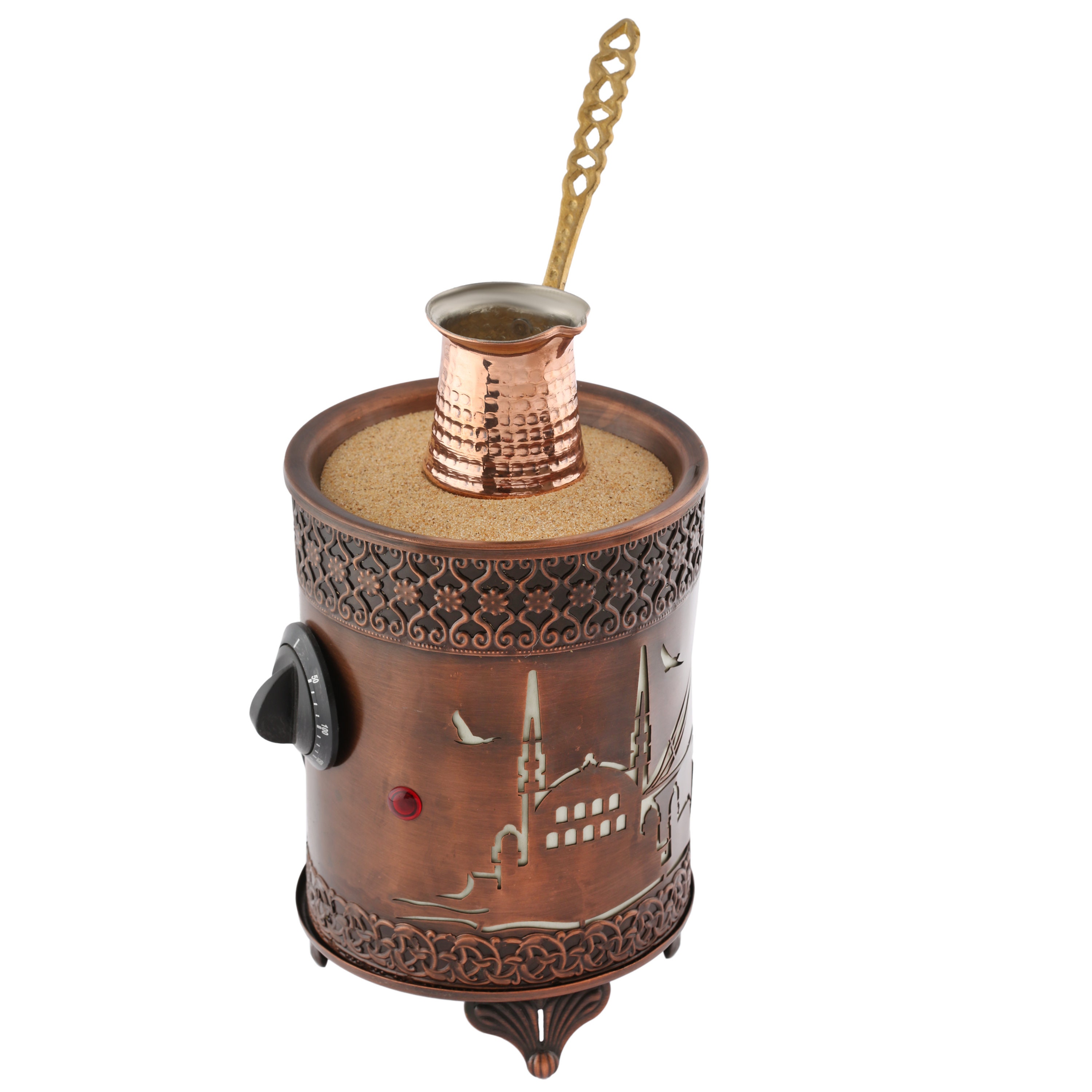 Authentic Copper Plated Sand Turkish Coffee Maker Brown Round Small Heating  Machine With Light 