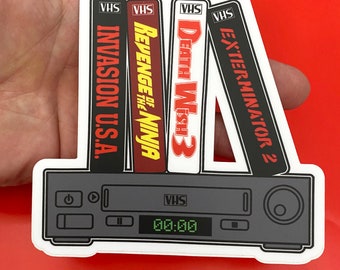 60年前の激レアシール 80 年代 VHS ダイカット ビニール ステッカー #1 巨大な 4 インチ