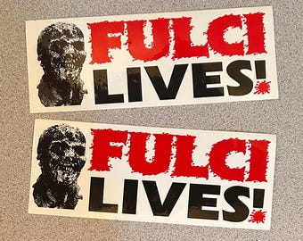 Lot de deux ! GROS adhésifs pour pare-chocs Fulci Lives de 20 cm (8 po.) ! Style original blanc et rouge ! Lucio Fulci !