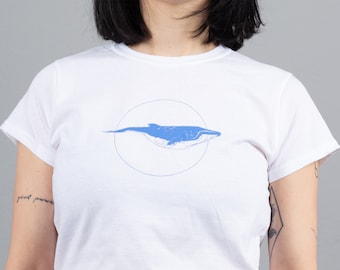 Blue Whale T-Shirt screen printed T-Shirt women's t-shirt women's clothing white shirt street wear top and tees minimal t-shirt