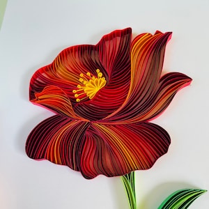 Quilling Art Poppy Flowers- Handmade Paper Quilling- Framed Quilling Poppy Flower