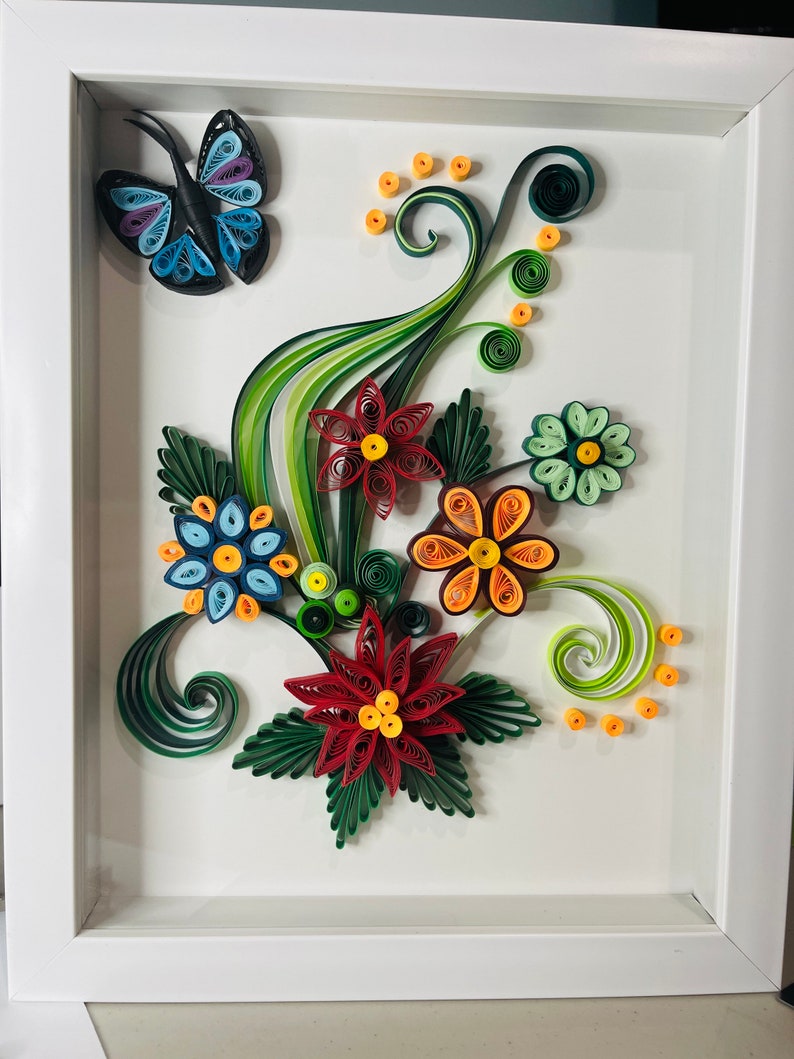 Paper Quilled Flower Quilling Art Colorful Wall Frame Etsy