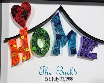 Personalized Quilling Home Decor – Rainbow Paper Art Housewarming Gift