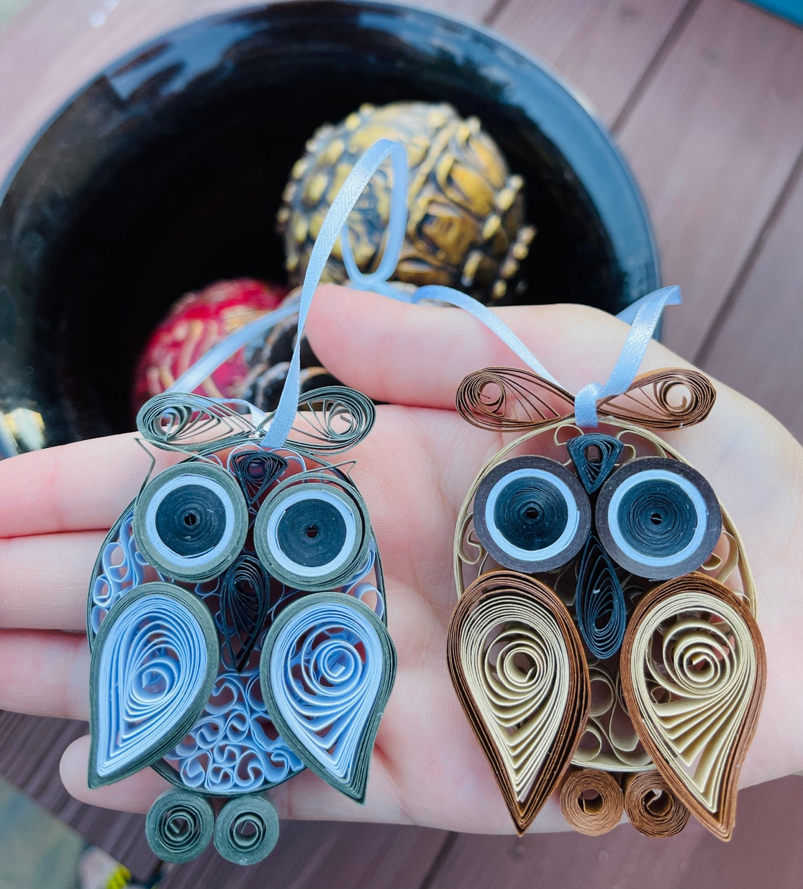 Owl Ornaments Paper Quilling Owls Handmade Quilling Owl Etsy