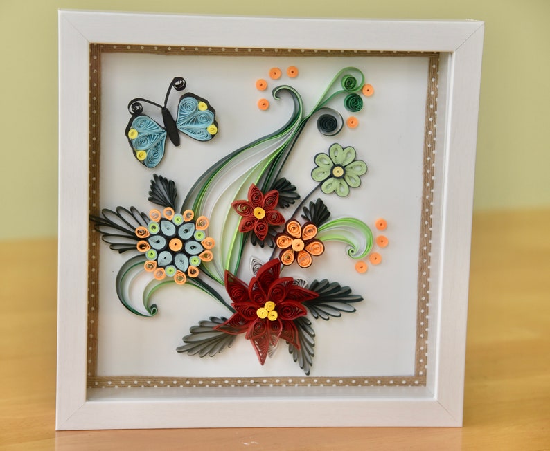 Paper Quilled Flower Quilling Art Colorful Wall Frame Etsy