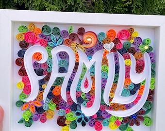 Handcrafted Paper Quilled Family Art – Colorful Framed Wall Decor