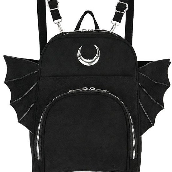 Elegant Goth Backpack, gothic black woman school backpack with wings