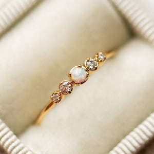 Vintage Opal 14k Yellow Gold Ring: Dainty Promise Ring- Minimalist Opal Wedding Ring- Moissanite Dainty Ring Stacking Ring Promise Ring