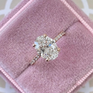 2 Ct Oval Moissanite Engagement Ring Hidden halo Bridal Ring 14K Solid Gold Ring Promise Ring Anniversary Oval Solitaire Ring Band Gifts
