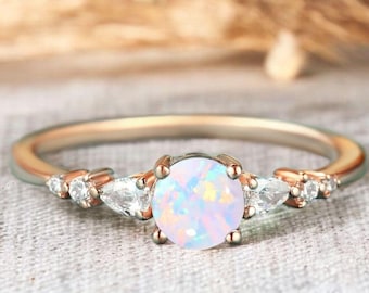 Vintage 14k gult guld opal förlovningsring: Elegant moissanit löfte ring