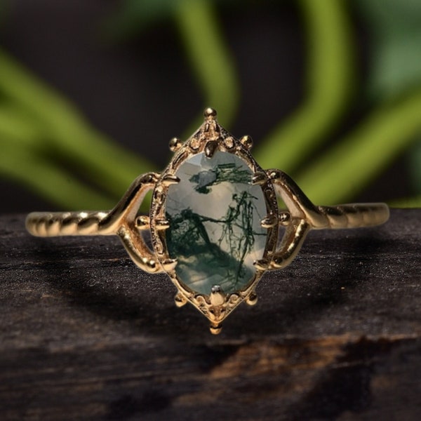 Moss Agate Engagement Ring - Etsy