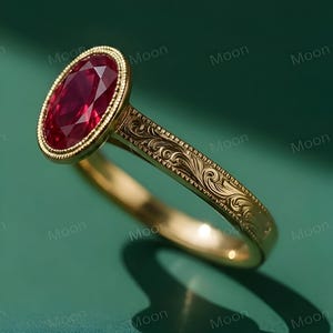 Antike Milgrain Lünette Setze Ring, 3.00 CT Labor gewachsen Rubin Verlobungsring, Vintage Art Deco Solitär Ring, 14K Gelbgold Ehering