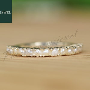 Freshwater Pearl Wedding Band, 925 Sterling Silver, June Birthstone Akoya Pearl Band, Half Eternity Band, Stacking Band, Silver Promise Band