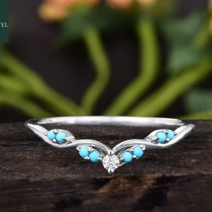 Curved Turquoise Wedding Band Women Vintage Moissanite Half Eternity S925 Silver Marquise Cut Band Match Stacking Diamond Band Gift For Her