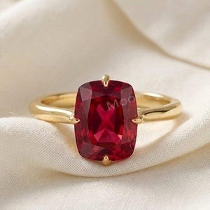 Vintage kuddslipad rubinförlovningsring, kuddslipad ring från gammal gruva, förlängd kudde, solitärring för henne