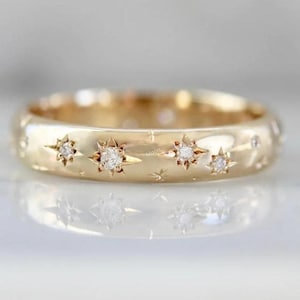 Pierścionek z brylantem Starburst ze złota próby 10K, pierścień z oprawą gwiazdy Celestial, złoty pierścionek, srebrny pierścionek, delikatny pierścionek, minimalistyczna biżuteria, prezent na zaręczyny dla niej