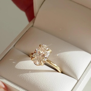 2.5CT Oval Cut CZ Solitaire Engagement Ring, Travel Ring, 14K Yellow Gold Vermeil Ring Simulated Diamond Wedding Promise Ring, Gift For Her