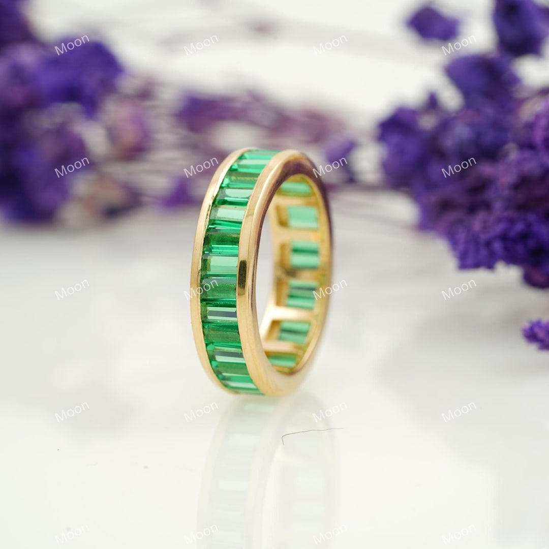 14K Gold Emerald Wedding Band Full Eternity Stacking Ring May ...