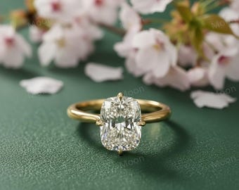 Vintage Cushion Cut Moissanite Engagement Ring, Old Mine Cushion Cut Ring, Elongated Cushion, Solitaire Ring for Her