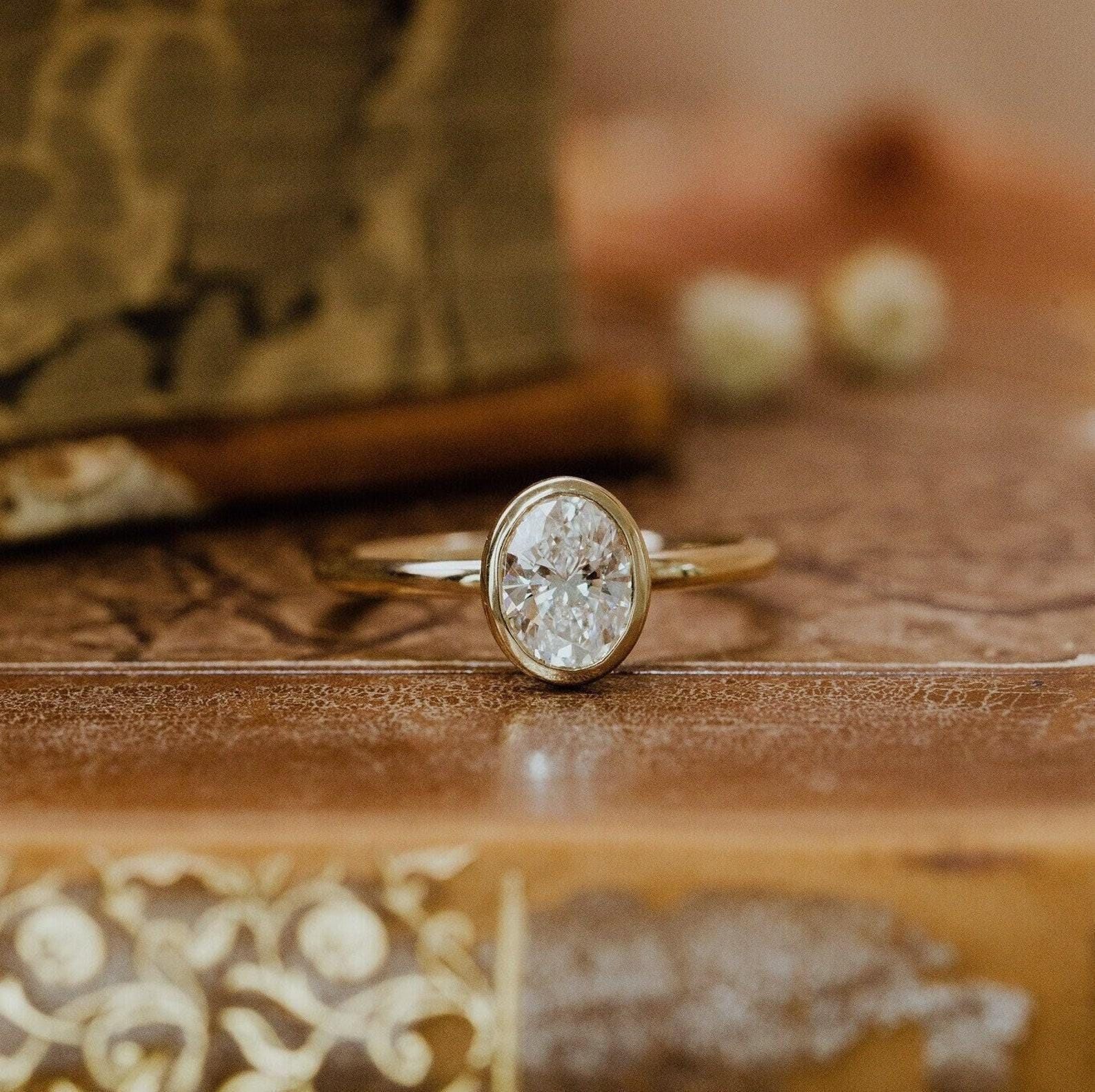 2CT Oval Moissanite Ring: Bezel Set Solitaire, Anniversary Promise Ring