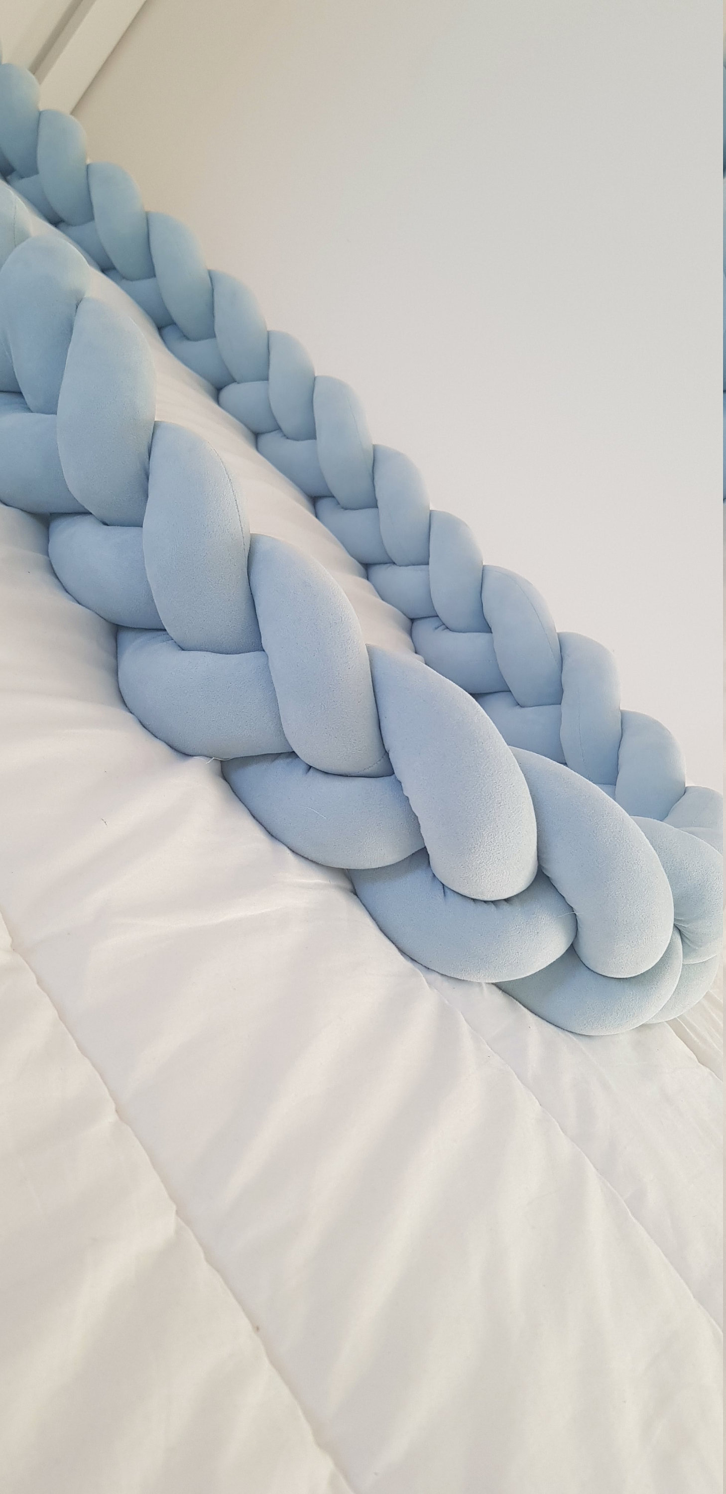 Tour de Lit Tressé - Tour 3 Bandes , Tour Tresse Garçon Cadeaux Bébé, Bleu Ciel , Velours Doux