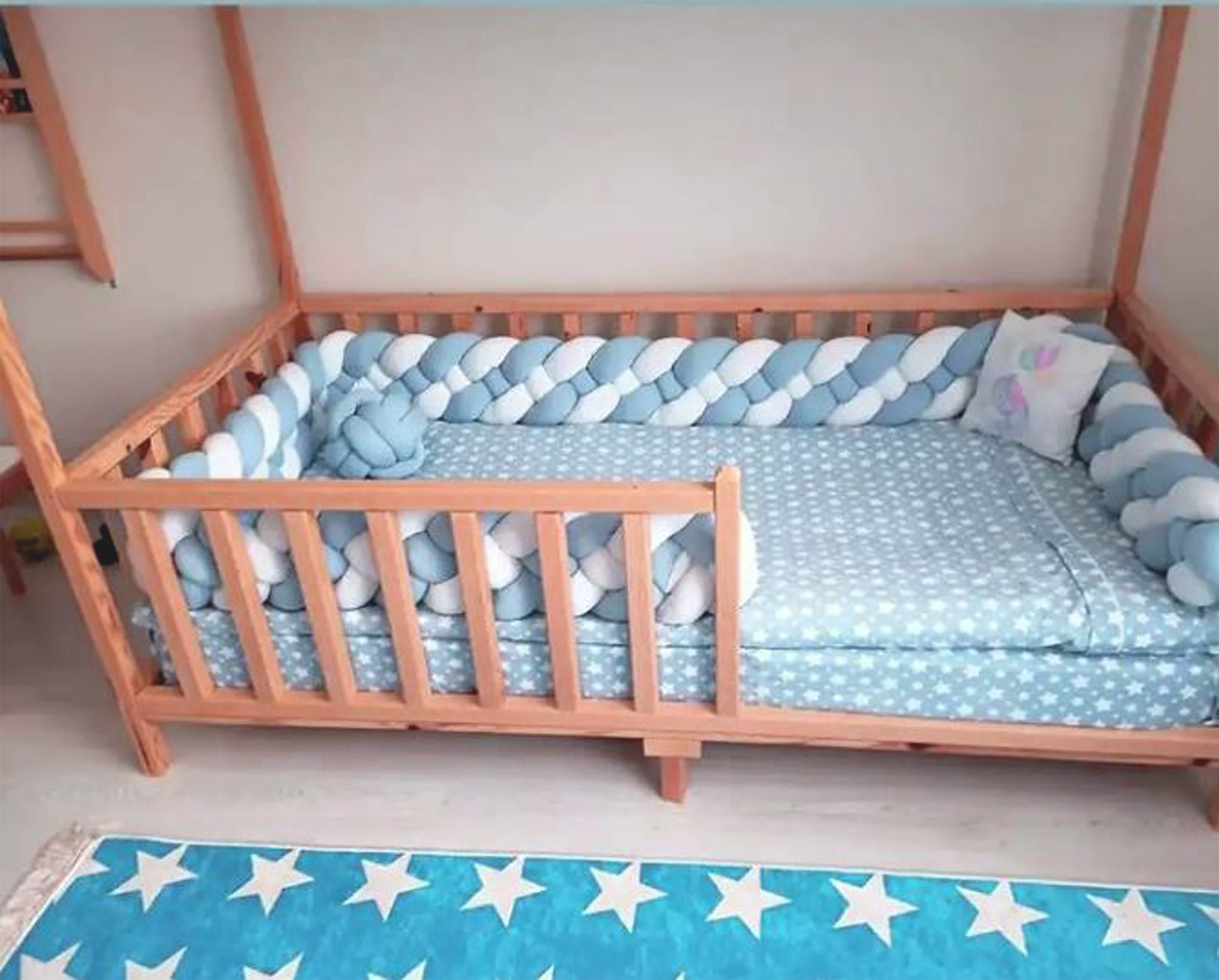 Tour de Lit Tressé - Tour 4 Bandes , Tour Tresse Bébé, Cadeaux Bébé