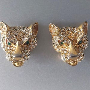 Vintage Bijou Cascio Earrings Leopard Jaguar Head Panther Fabulous GIFT