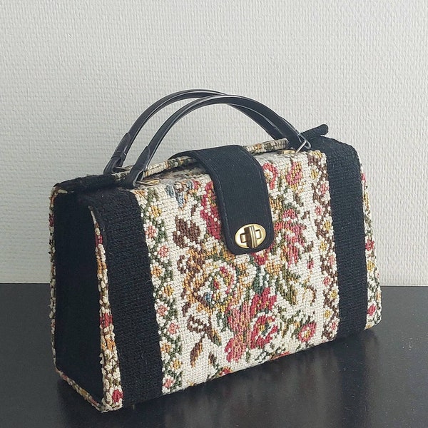 Vintage Gobelin Box Tasche 1960er Jahre Teppich Tasche Handtasche Gobelin Dirndeltasche