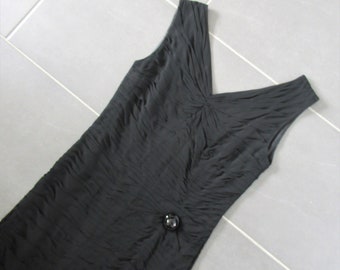 Vintage DRESS 1950s 1960s France Size S Little Black Dress Ruched Georgett French Jet Cocktail Dress