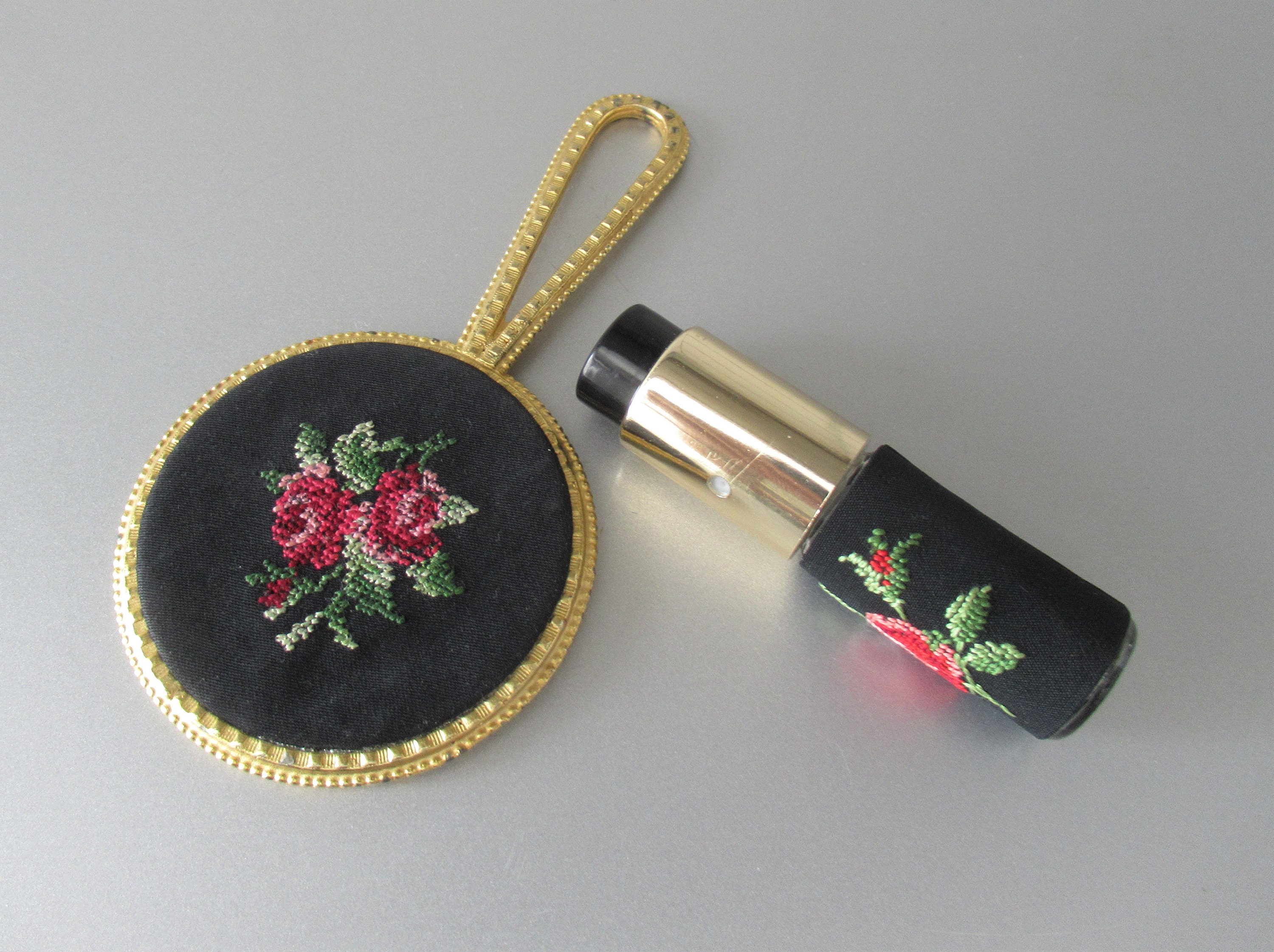 プチポワン花柄蓋付きクリスタルガラス容器 ヴィンテージアールデコ