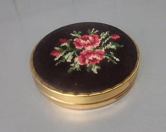 Vintage Margaret Rose Petit Point Powder Compact Case England GIFT