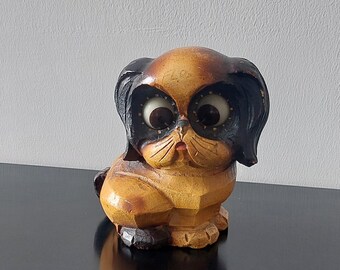 Vintage OSWALD tafelklok uit Duitsland met draaiende ogen: Leeuwhond / Pegingese / Mops cadeau
