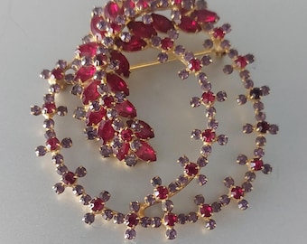 Vintage VENDOME Brooch red and purple Rhinestones 1950s USA Gift