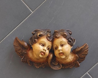 Máscara de parede vintage Anjo Putto Querubim marcada como CERÂMICA TRABALHADA À MÃO Fabricada na Alemanha Achatit Menzenbach 28 cm x 14 cm Presente