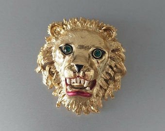 Grote leeuwenbroche uit de jaren 70, Engeland, goudkleurig met strass-steentjes, sterrenbeeld Leeuw, cadeau