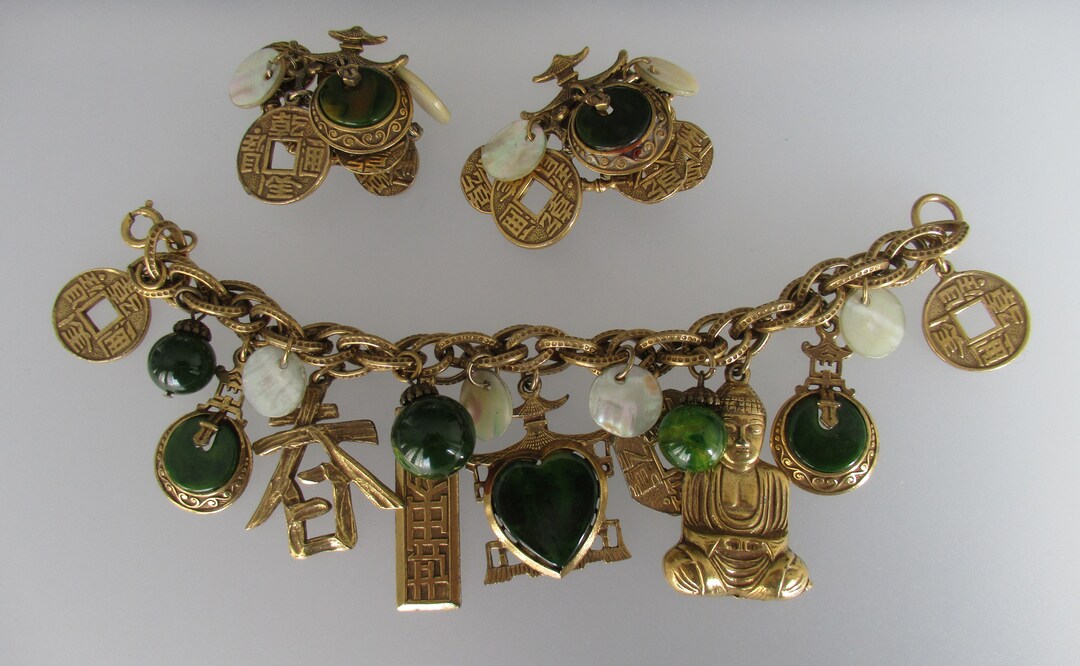 Vintage Signed ART Jewellery SET Earrings and Charm Bracelet