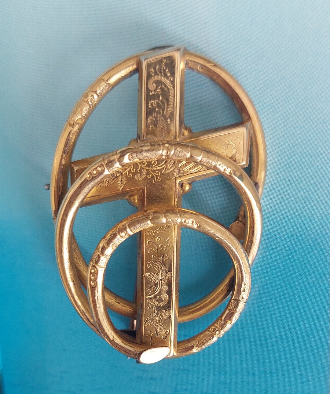 Antique Victorian BROOCH Large Cross Gold Tone 1880s England 5 Cm X 3 ...