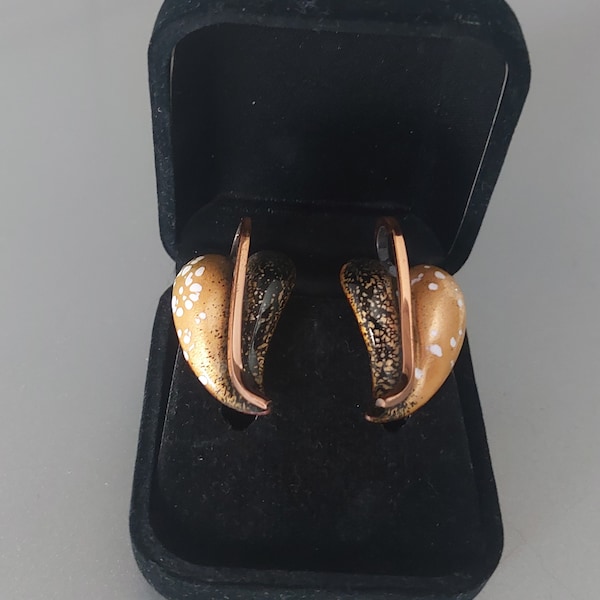 MATISSE RENOIR Vintage Clip on Earrings Copper & Enamel Leaf 3,5 cm x 2 cm GIFT