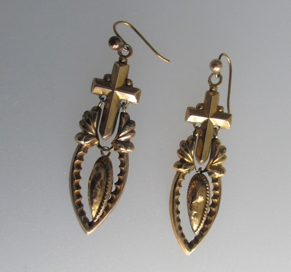 Antique 9ct Gold Earrings Victorian Mourning Jewe… - image 5