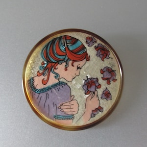 Vintage LEA STEIN PARIS signed Brooch Woman Portrait beautiful Gift